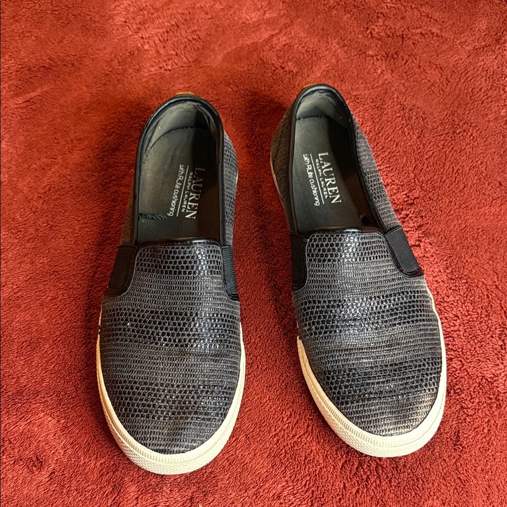 Lauren Ralph Lauren Black Textured Slip-On Loafers